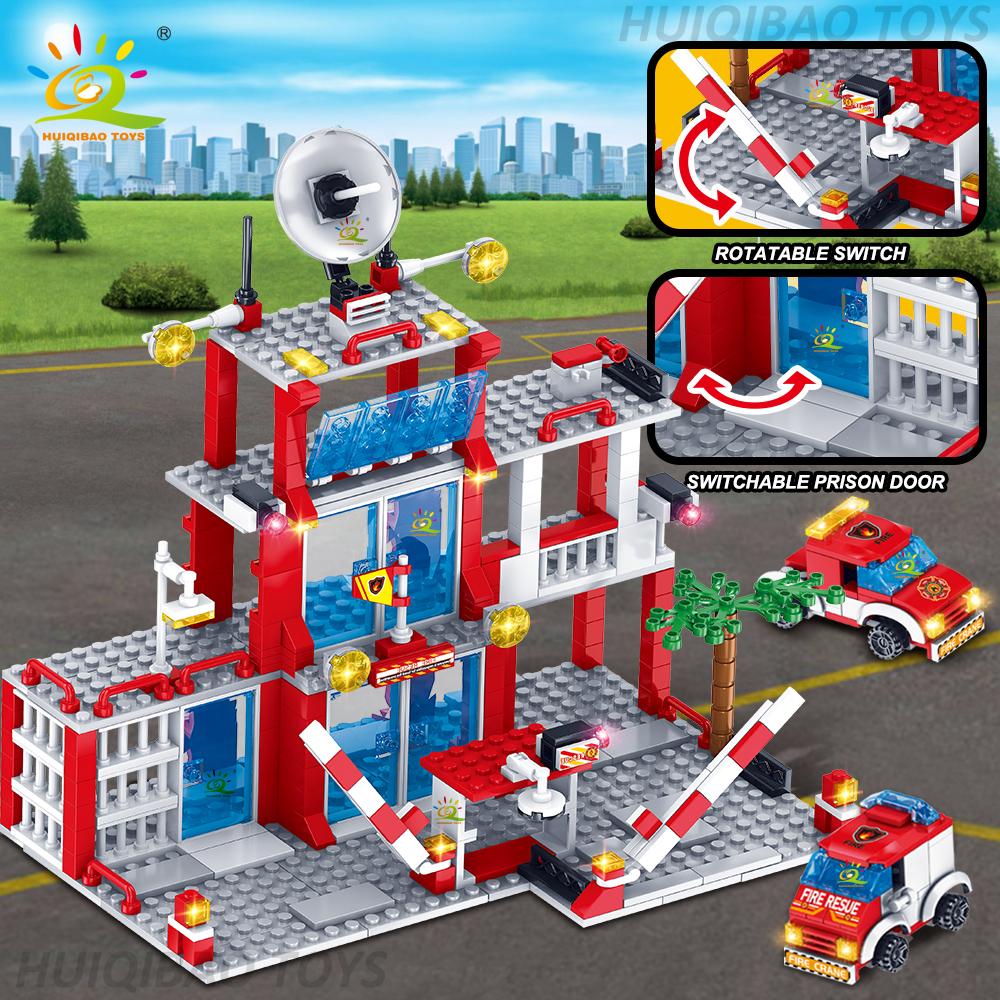Ungiftiges Stadtpolizei Feuerwehrhaus Bausteine Set Kinder DIY Auto Feuerwehrauto Figuren Steine Pädagogisches Spielzeug Für Kinder Geschenk