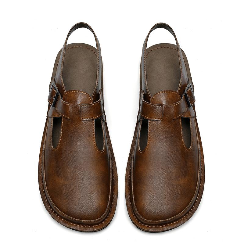 Fashion Business Summer Men Sandals Genuine Leather Mens Casual Shoes Outdoor Men Leather Sandals for Men Beach Shoes Comfy Roman Shoe