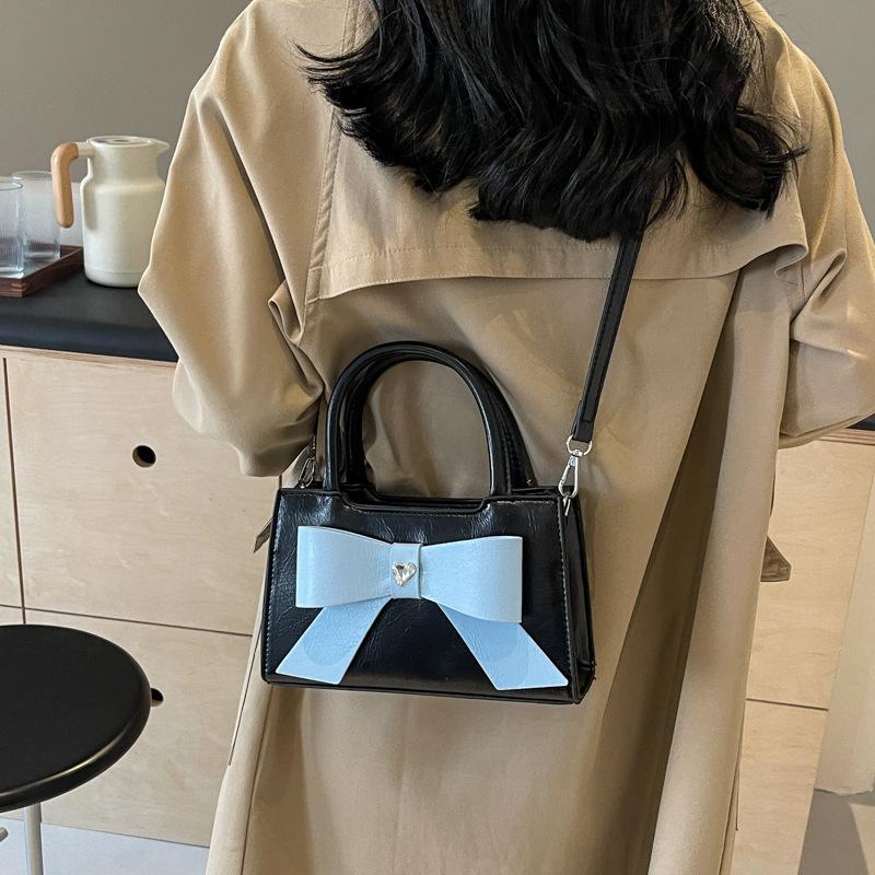 Women's Solid Color Bow Handbag New Versatile Messenger Bag