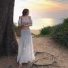 Seaside Vacation Two-piece Suit Women's Summer Sexy One-word Shoulder Tube Top White High-waisted Skirt