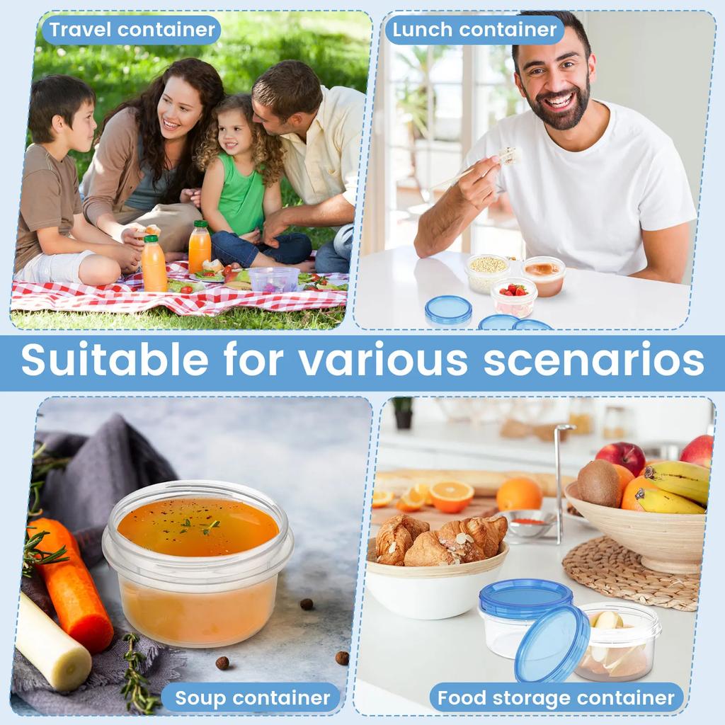 10Pcs Freezer Storage Container Plastic Small Food Container Stackable Travel Bottle Soup Bowl with Sealing Lid for Refrigerator