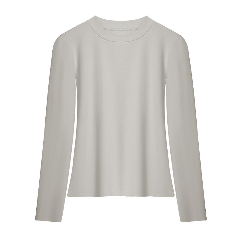 Women's Heavyweight Lyocell Long Sleeve Round Neck T-shirt with Plus Velvet Inner Layer - Slim Fit, Thickened for Autumn/Winter