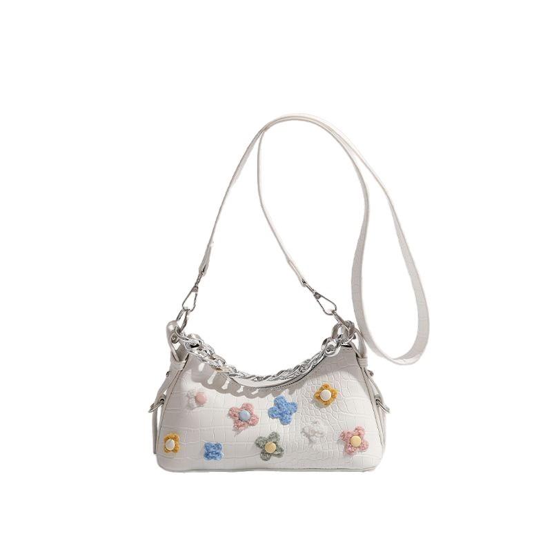 Baguette-style Fashionable and High-end Small Shoulder Bag with Floral Design