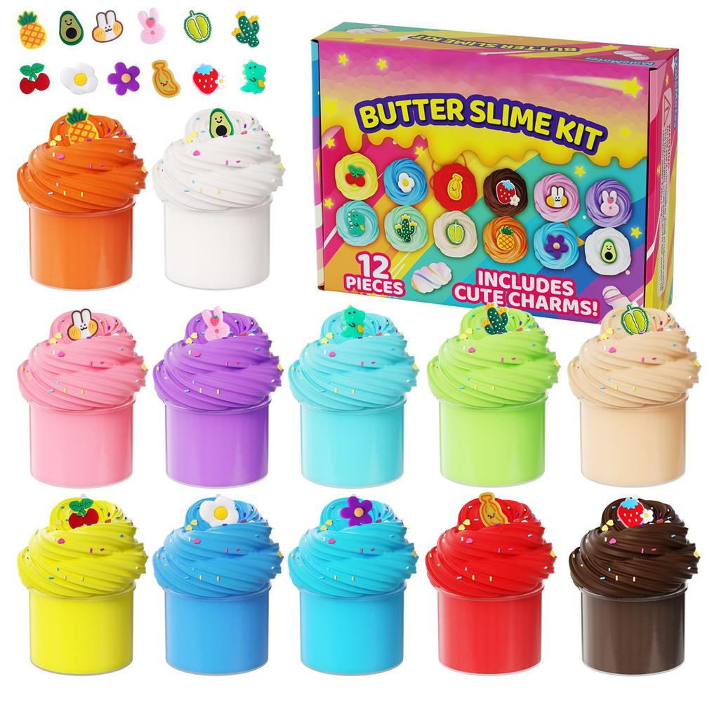 12-farbiges Butter-Schleim-Set Schleim, Zuckerwatte-Schleim, Puff-Gel, Schaum-Gel, Knete