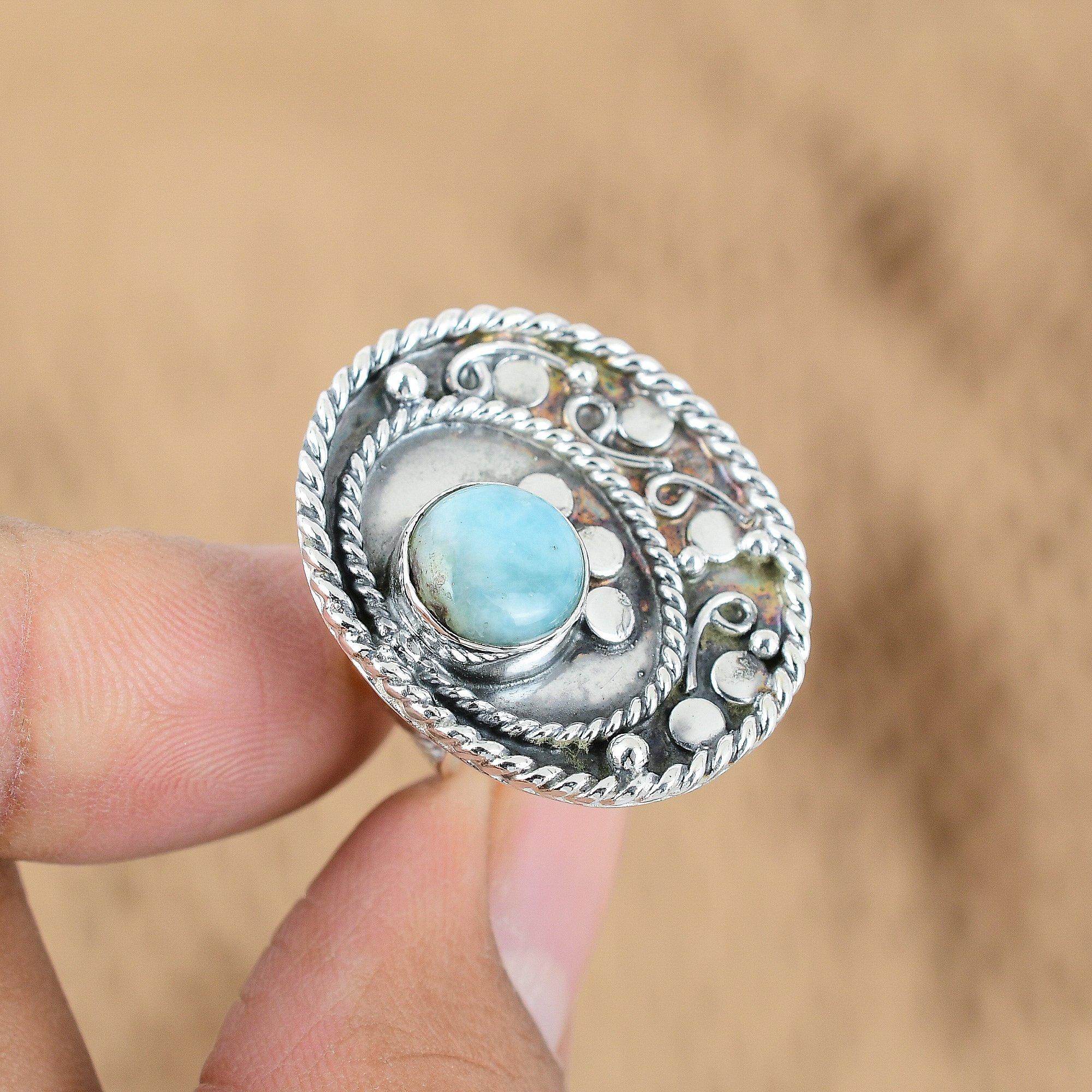

Natural Larimar Gemstone 925 Silver Multi Stone Adjustable Ring For Girls Yes