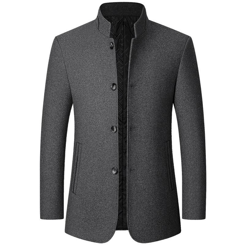 2026 Men's Wool Jacket Men's Mao suit Stand-up Collar Middle-aged Men's Autumn and Winter Dad's Wool Men's Jacket
