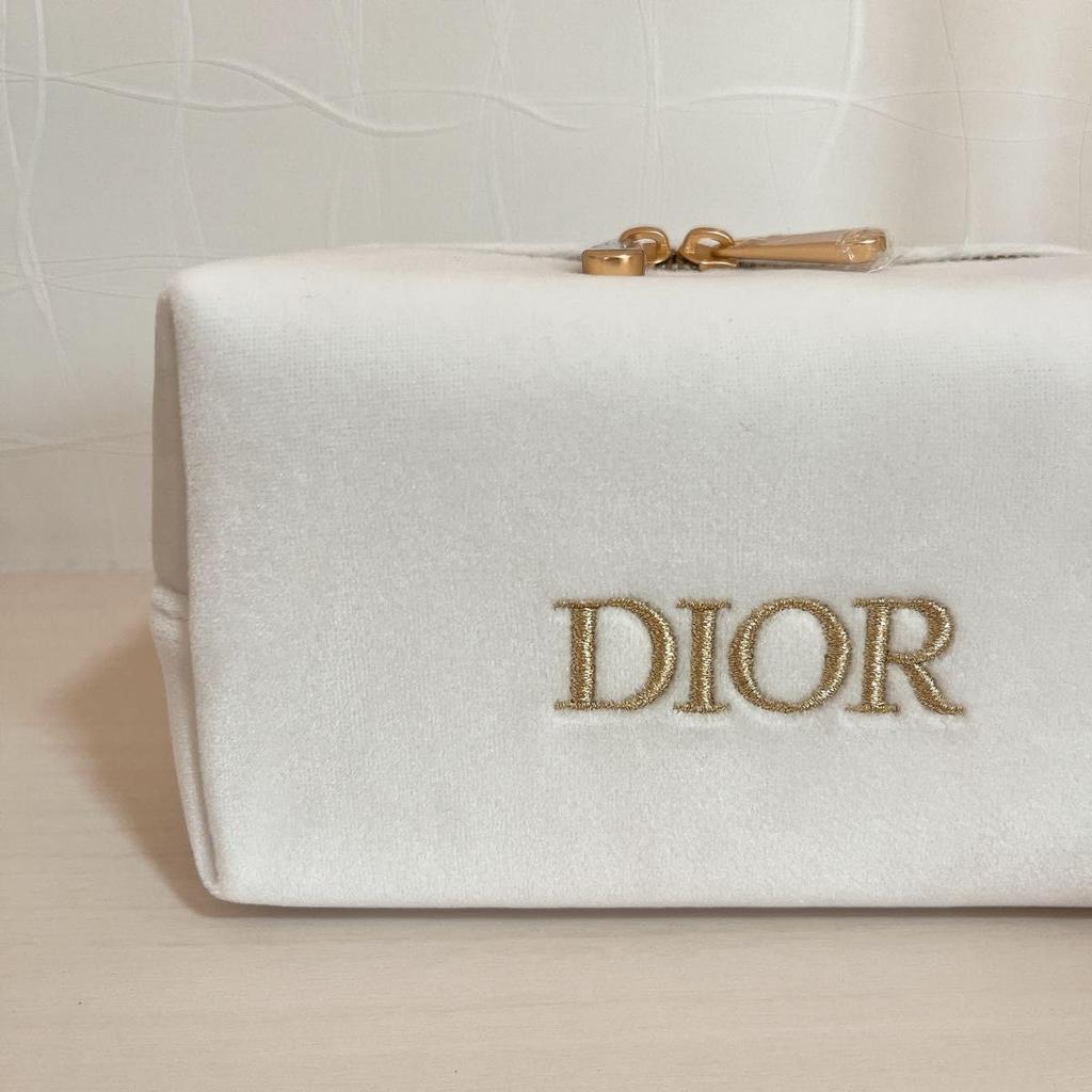 Dior Christian Dior White Velvet Cosmetic Pouch Novelty Pouch Logo Gift [Used]