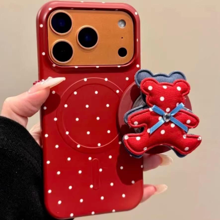 3D Red & Blue Bear Magnetic Phone Stand for MagSafe - Strong Adsorption, Desktop Use