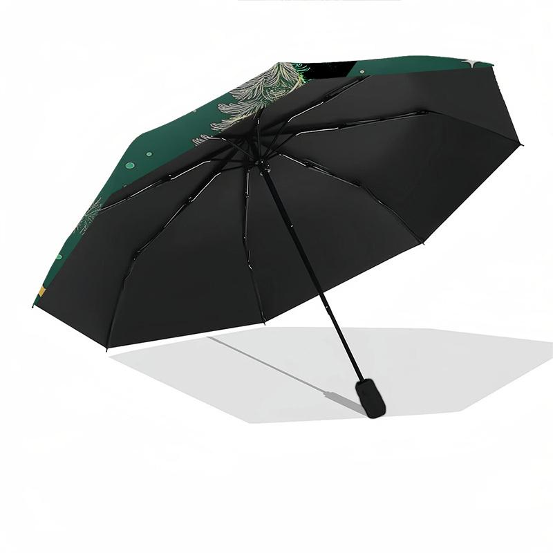 1 pièce Parapluie Pliant Automatique Sapin de Noël Doré, Cadeau Festif pour Fans, Voyageurs et Usage Quotidien.X002
