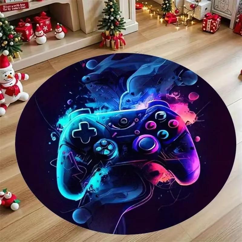 Gaming for Boys Room Gamer Casual Round Carpet with Controller Design Rug for Game Room Bedroom Decor Non-slip Floor Mat