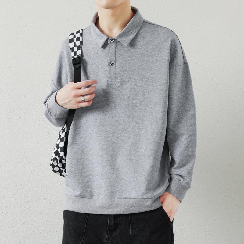 New Autumn Men's Long-sleeved POLO Shirt Plus Velvet Thickened Solid Color Versatile Cotton Lapel Pullover Sweatshirt