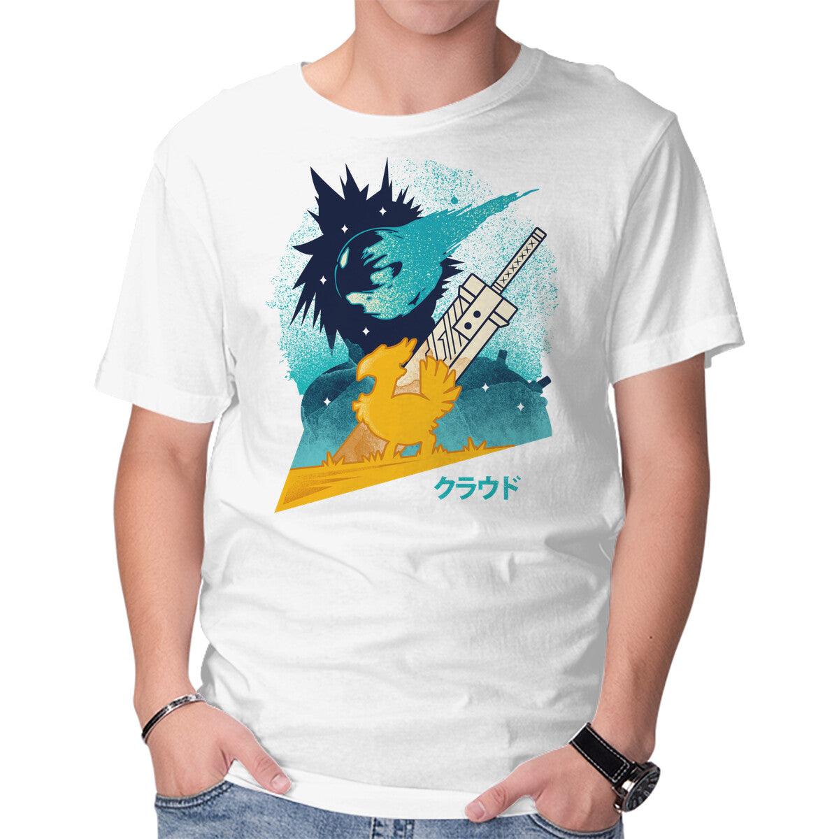Unisex Crew Neck T-Shirt Cloud And Chocobo Graphic Short Sleeve Casual Tee S
