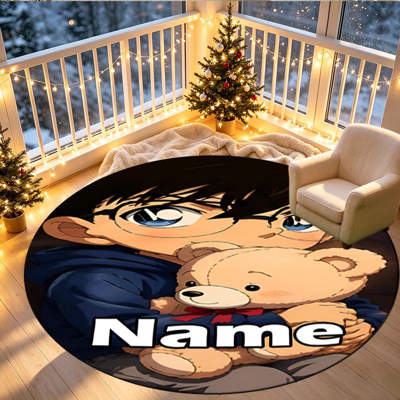 Custom Name Personalized Detective Conan Print Round Rug, Versatile Home Decor Carpet, for Playroom, Apartment, Balcony, Entryway, Hallway Gift