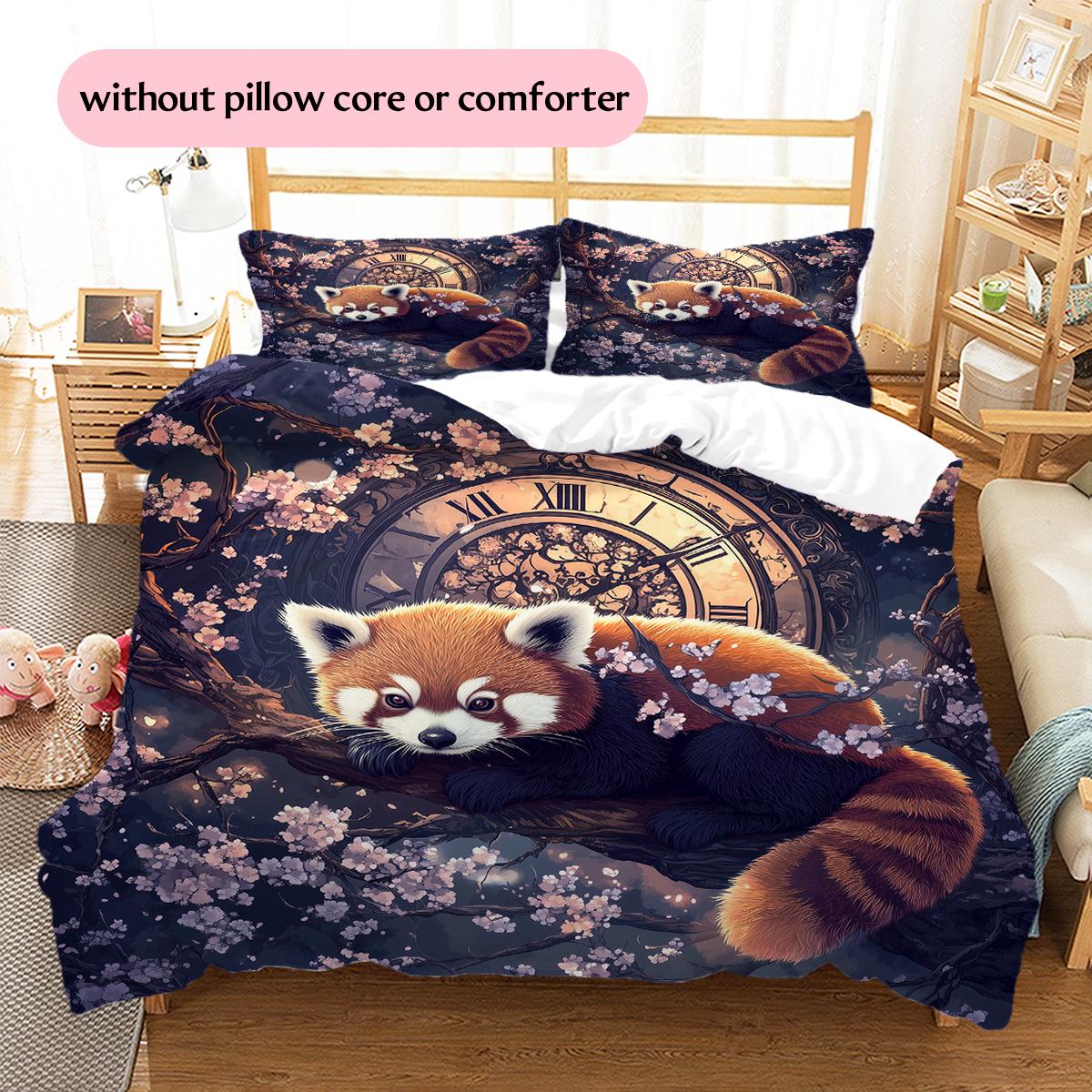 

Red Panda and Flowers Pattern Bedding Home Decoration Birthday Gift (1 * duvet cover + 2 * pillowcase, without core) 135x200cm