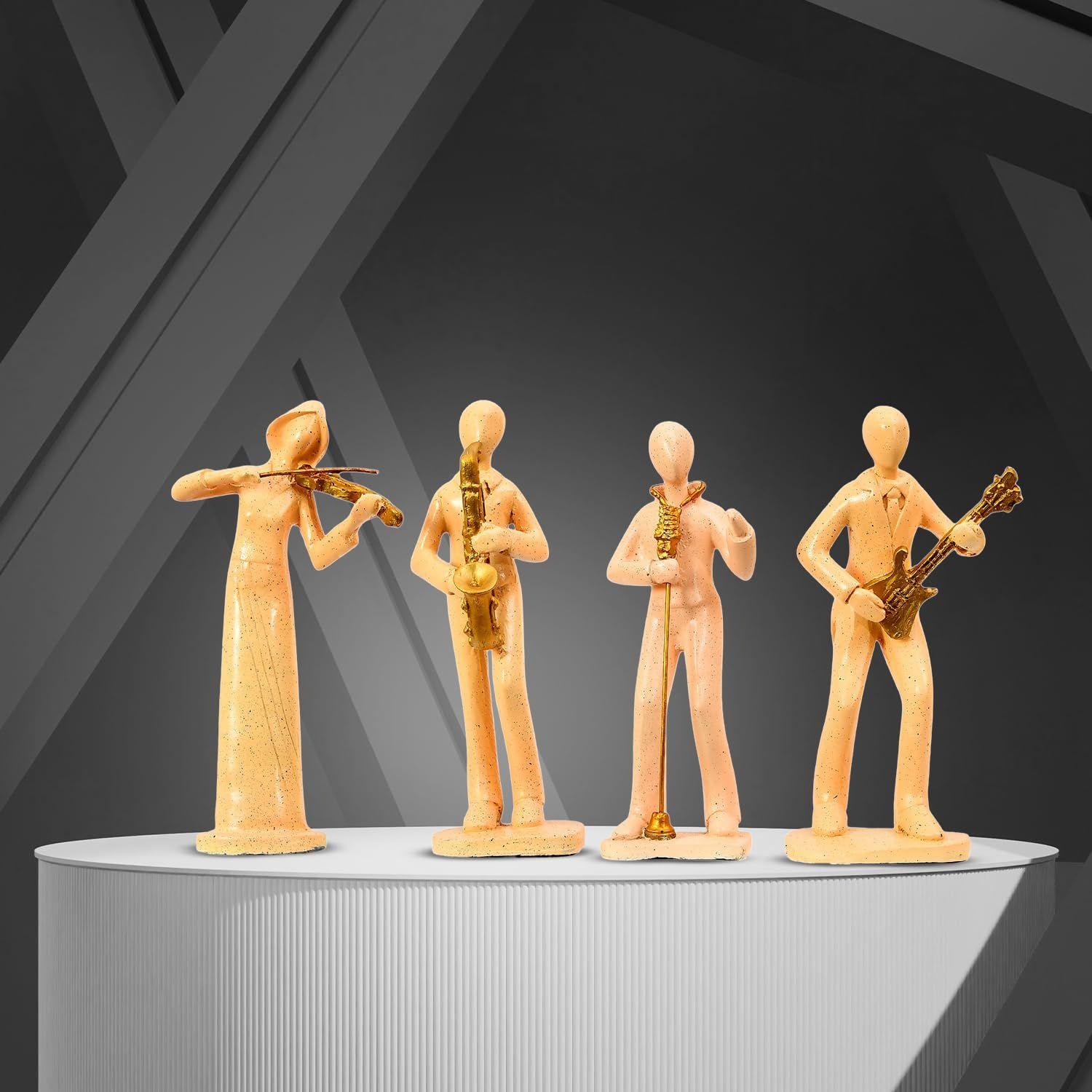 

Набор музыкантов с рустикальной каменной отделкой | Симфония традиции и мастерства | Идеально для культурного и художественного декора – Набор из 4 штук