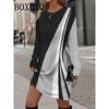 Vintage Print Womens Dresses Casual O-Neck Autumn Dresses For Women Long Sleeve Y2k Female Dress Loose Clothing Vestidos