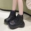Fashion Spring/Summer High Top Women's Mid Calf Cool Boots Platform Mesh Hollowed Side Zipper Casual Shoes Sneakers