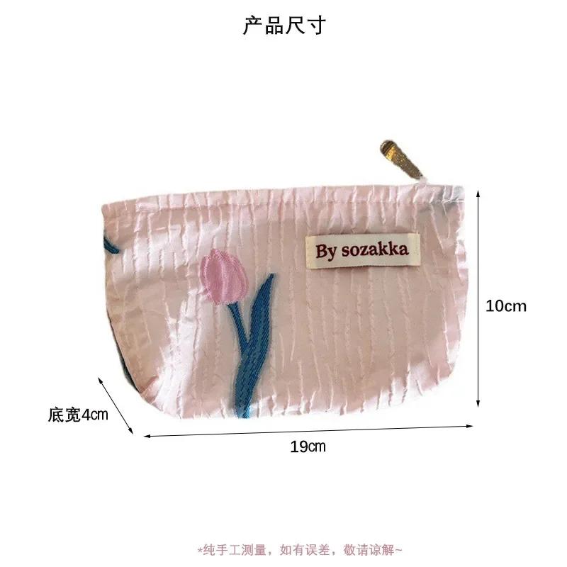 Women's Floral Korean Makeup Bags Cosmetic Bag Organizer Pouch Travel Make Up Toiletry Bag Canvas Beauty Case Pencil Case