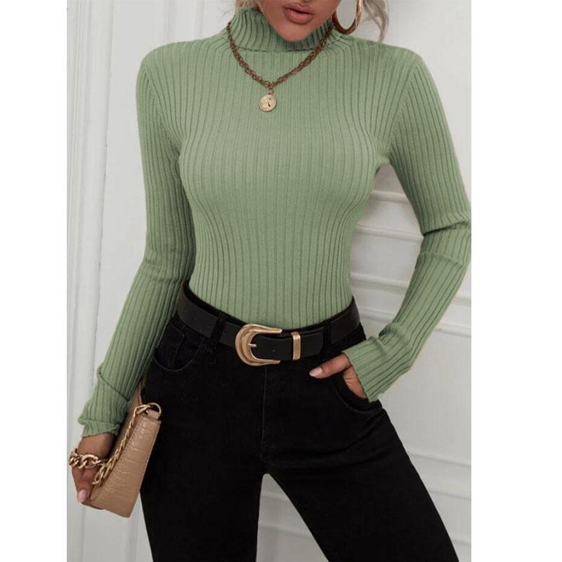 Fashion Women Long Sleeve Ribbed Turtleneck Sweater Slim Casual Pullover Top Autumn Winter Knitted Jumpers