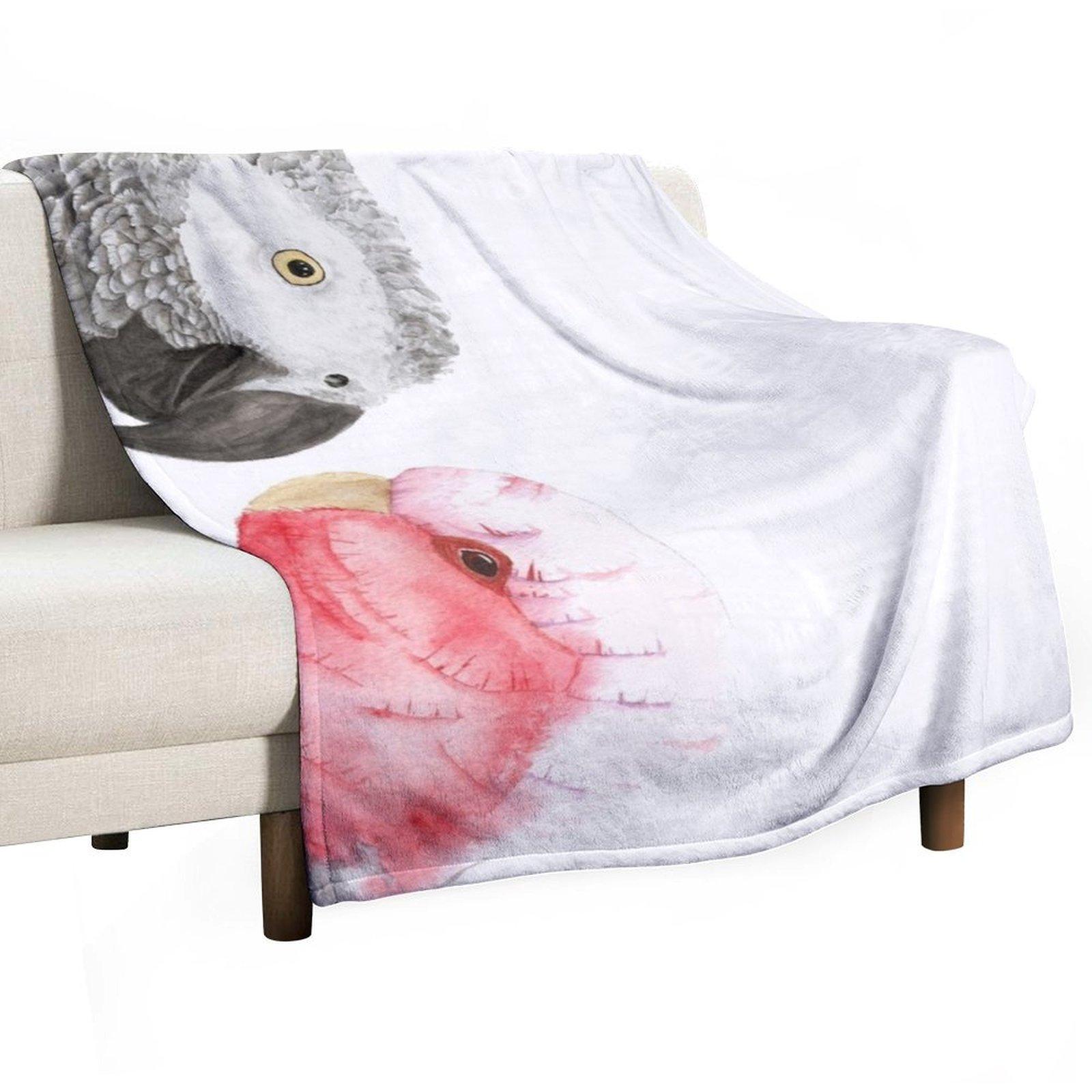African gray and pink cockatoo in watercolor Throw Blanket Thins Summer Beddings Furrys Single Blankets 30x40in