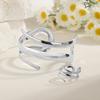 Stainless Steel Water Drop Bangle Ring Set for Women Geometric Teardrop Open WristCuff Irregular Twisted Bracelet Jewelry