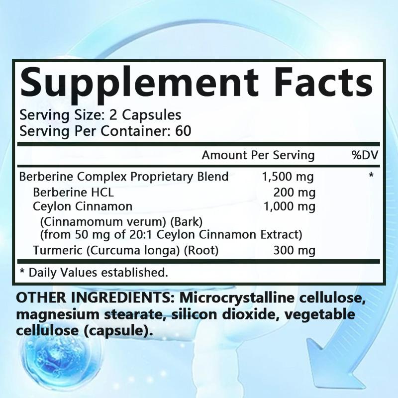 Berberine Complex Dietary Supplement, With Ceylon Cinnamon, Turmeric, 120 Capsules