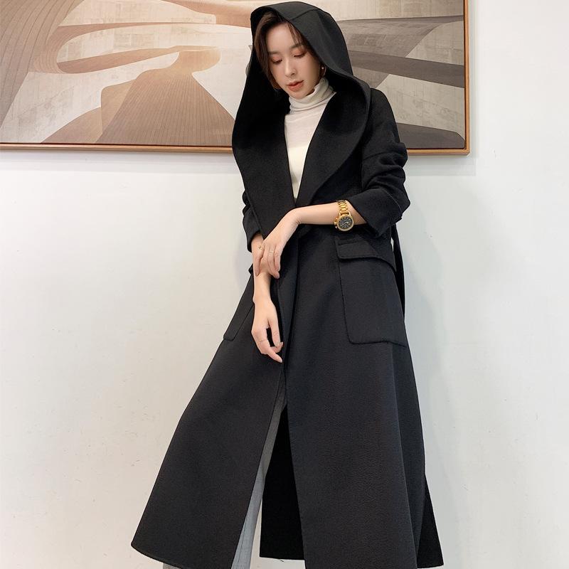 

Double-sided cashmere coat for women s autumn and winter new red slim-fit medium and long small hooded woolen coat XL