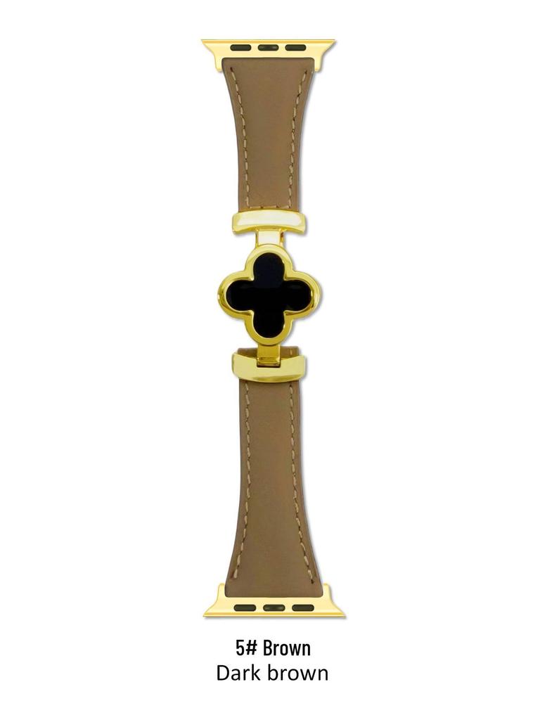 Genuine Leather Four-Leaf Clover Magnetic Buckle Watch Band for Apple Watch Series 6-11
