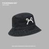 Tide Brand Bow Embroidery Denim Fisherman Hat Children Spring and Summer Outdoor Wide Brim UV Protection Hat Sun Hat