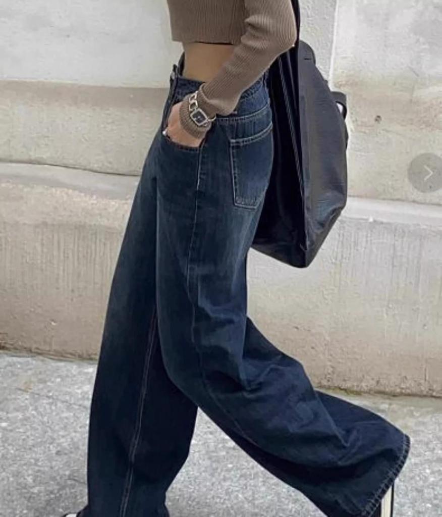 Women's High Waist Wide-Leg Jeans - Slimming Pear Shape, Plus Size, Floor-Length Drape, Spring/Autumn Style.