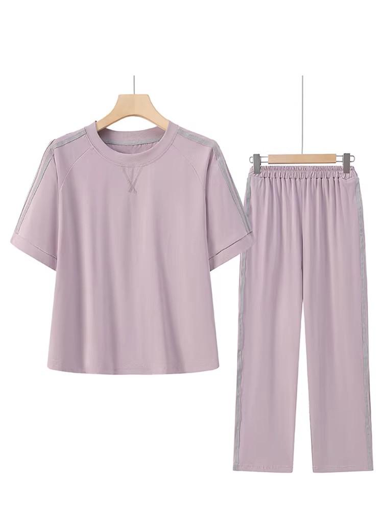 Women's Summer Round Neck Short Sleeve Sportswear Set: Two-Piece T-Shirt & Pants