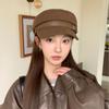 British Style Belt Buckle Flat Top Octagonal Hat Women's Fashion Literary and Retro Versatile Flat Top Hat Shows Face Little Painter Hat Tide