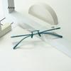 Men's Anti Blue Light Blocking Reading Glasses Cut Frameless Metal HD Lens Eyewear Women Prescription Presbyopic Glasses +400