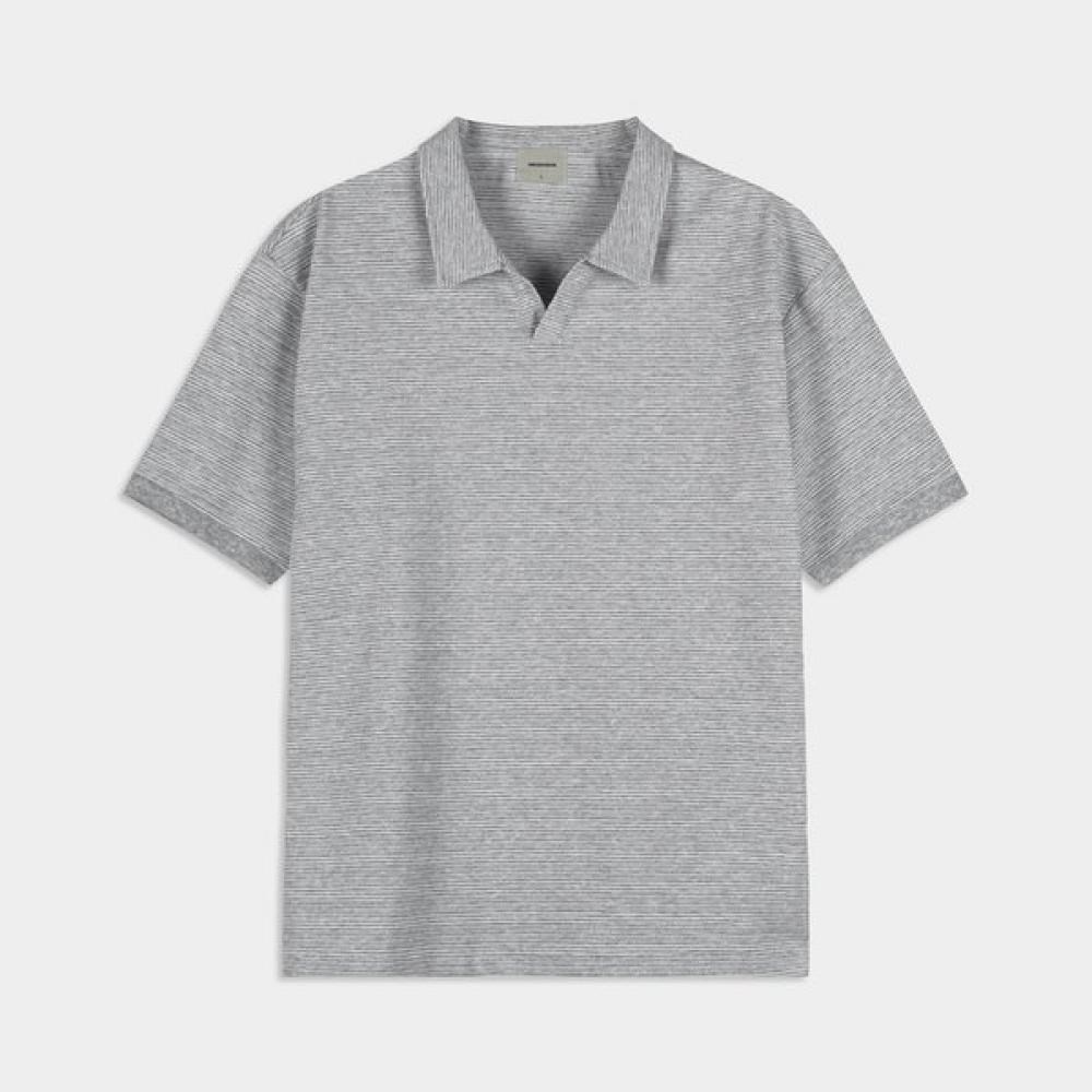 Weekhour STripe Open Collar T shirT Gray GREY/M
