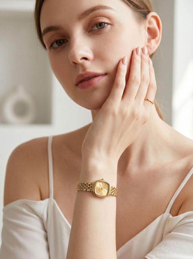 GEDI Women's Roman Numerals Gold Square Quartz Watch – Luxury, Versatile, Retro Steel Band.