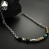 VAF 42+5CM Bamboo Colorblock Beaded Necklace Stainless Steel Agate Chain Link Necklace