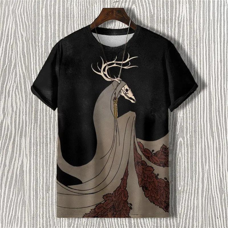Summer Demon Antlers 3D Print T-Shirts Streetwear Men FashionCasual Oversized O-Neck Short Sleeved T Shirt Tees Tops Clothing