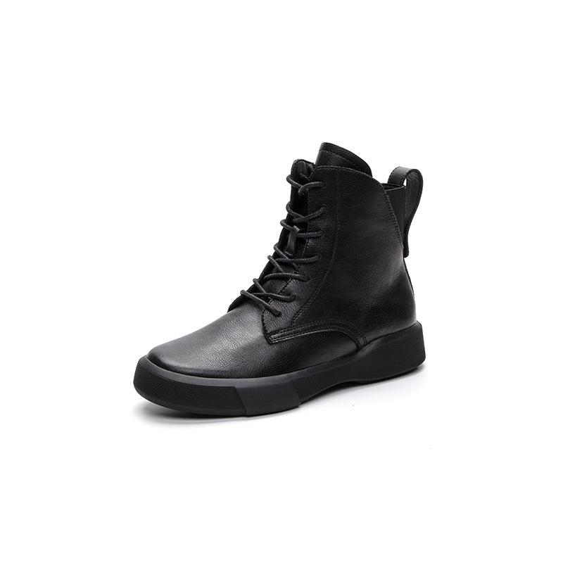 2025 new Martin boots women's large size flat-bottomed versatile cowhide women's shoes short boots women's British retro thick-soled cotton