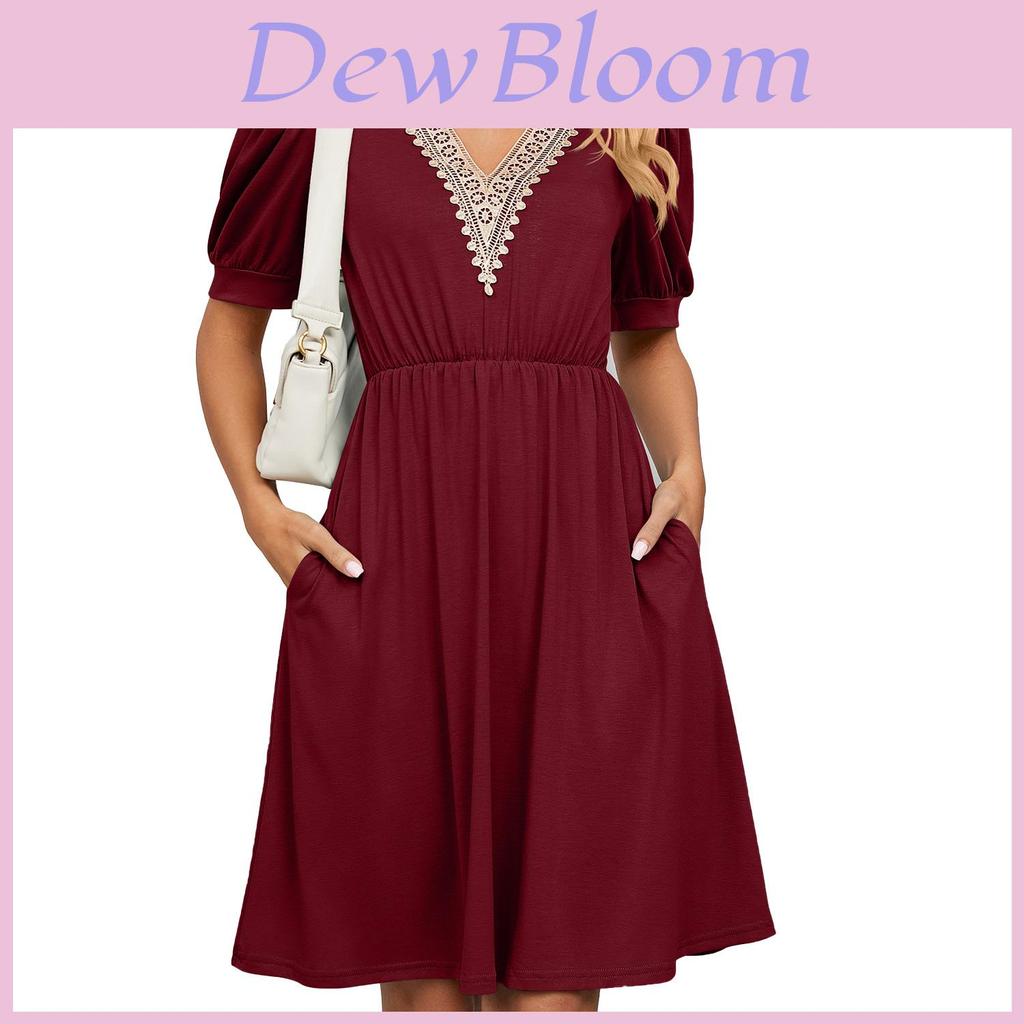 Städtisches Stilkleid mit Taschen und V-Ausschnitt für den Frühling, Freizeitkleidung