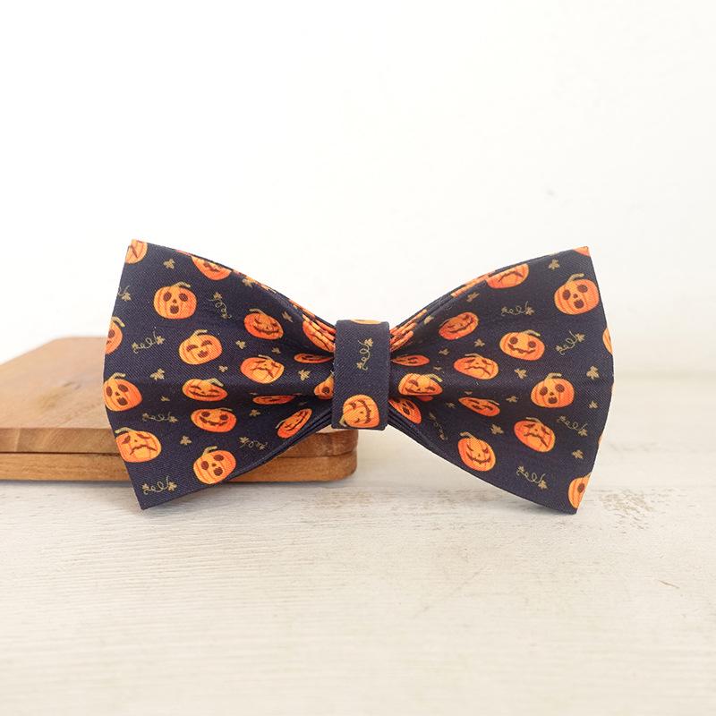 MUTTCO Handmade High-Quality Dog Pumpkin Bowtie Collar Accessory UBT-086 M (11x6CM)