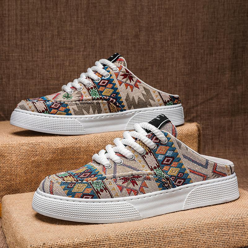 Shoes summer new breathable national style lazy half drag shoes versatile casual canvas shoes