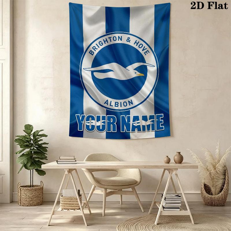 Custom Name Brighton&Hove Albion Wall Tapestry Aesthetic Wall Hanging Printed Fabric Blanket Decorative Tapestries for Bedroom Living Room Home Decor