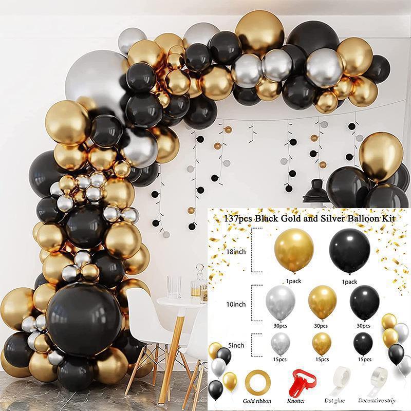 Balloon Set Black Gold New Year Arrangement Balloon Chain Birthday Party Wedding Decoration Arch Latex Material