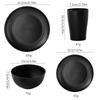 Black Wheat Straw 16PC Dinnerware Set: Plates, Bowls, Cups, Cutlery
