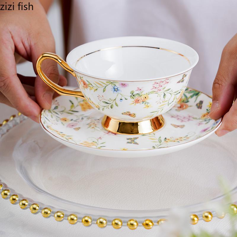 Rural Style Coffee Cup and Dish Set Afternoon Tea Water Cup Flower Tea Cups Milk Mug Breakfast Cups Dim Sum Dish Milk Tea Mug