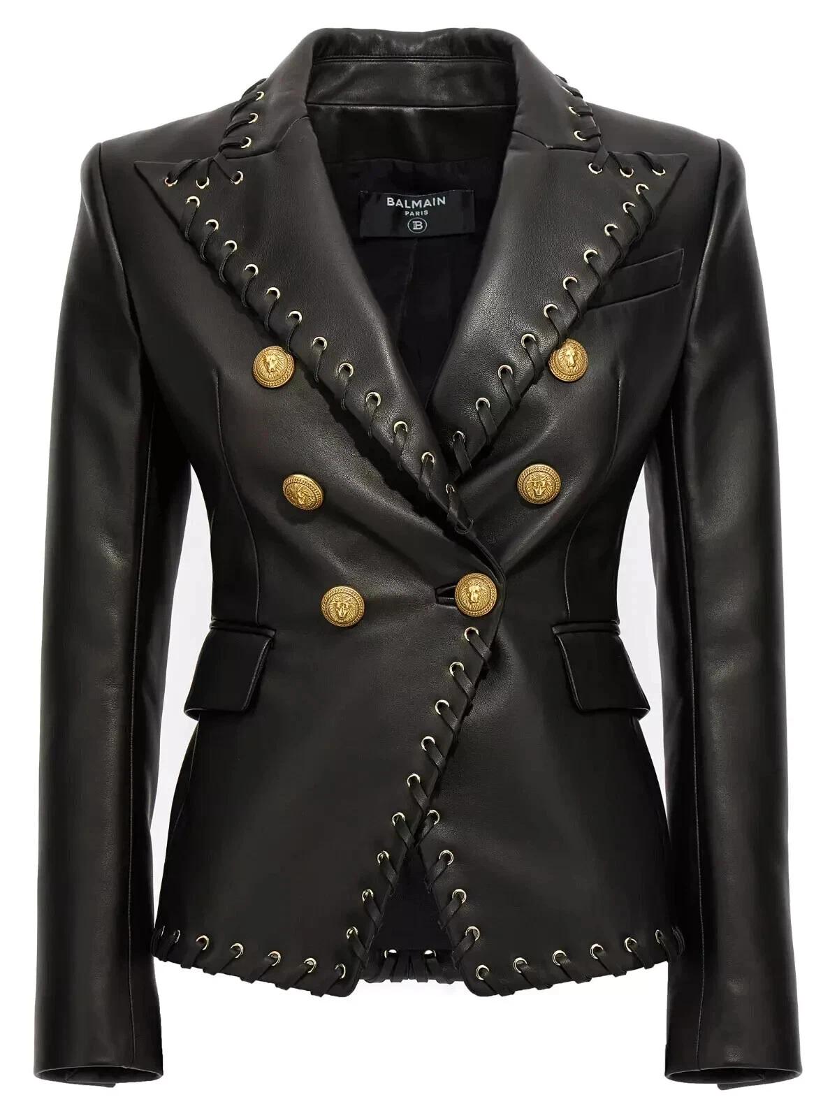 

Мягкая Кожа Формальный Черный Новый Женский Натуральный Повседневный Блейзер Ручной Работы из Овчины S