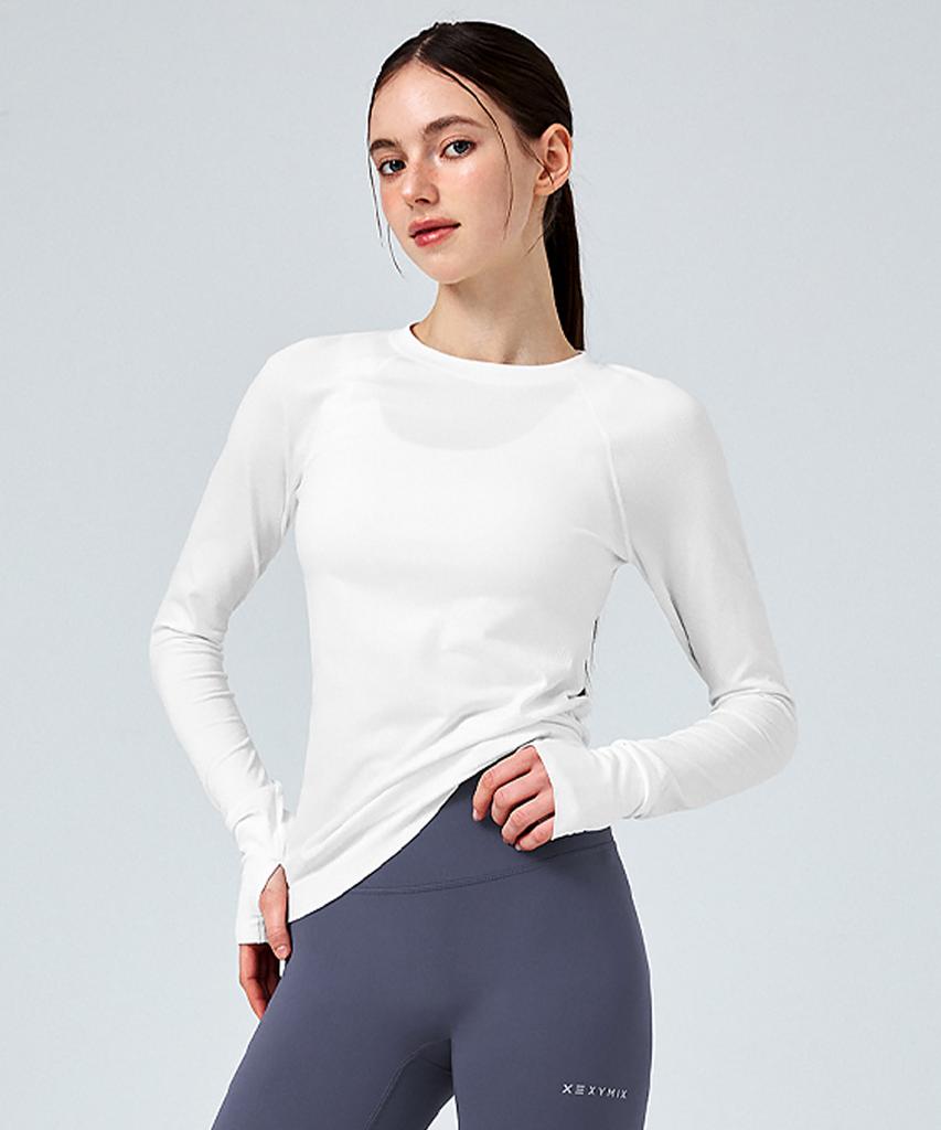 XEXYMIX Mesh Seamless Fingerhole Long Sleeve Back Ivory Xfk1Tl1003