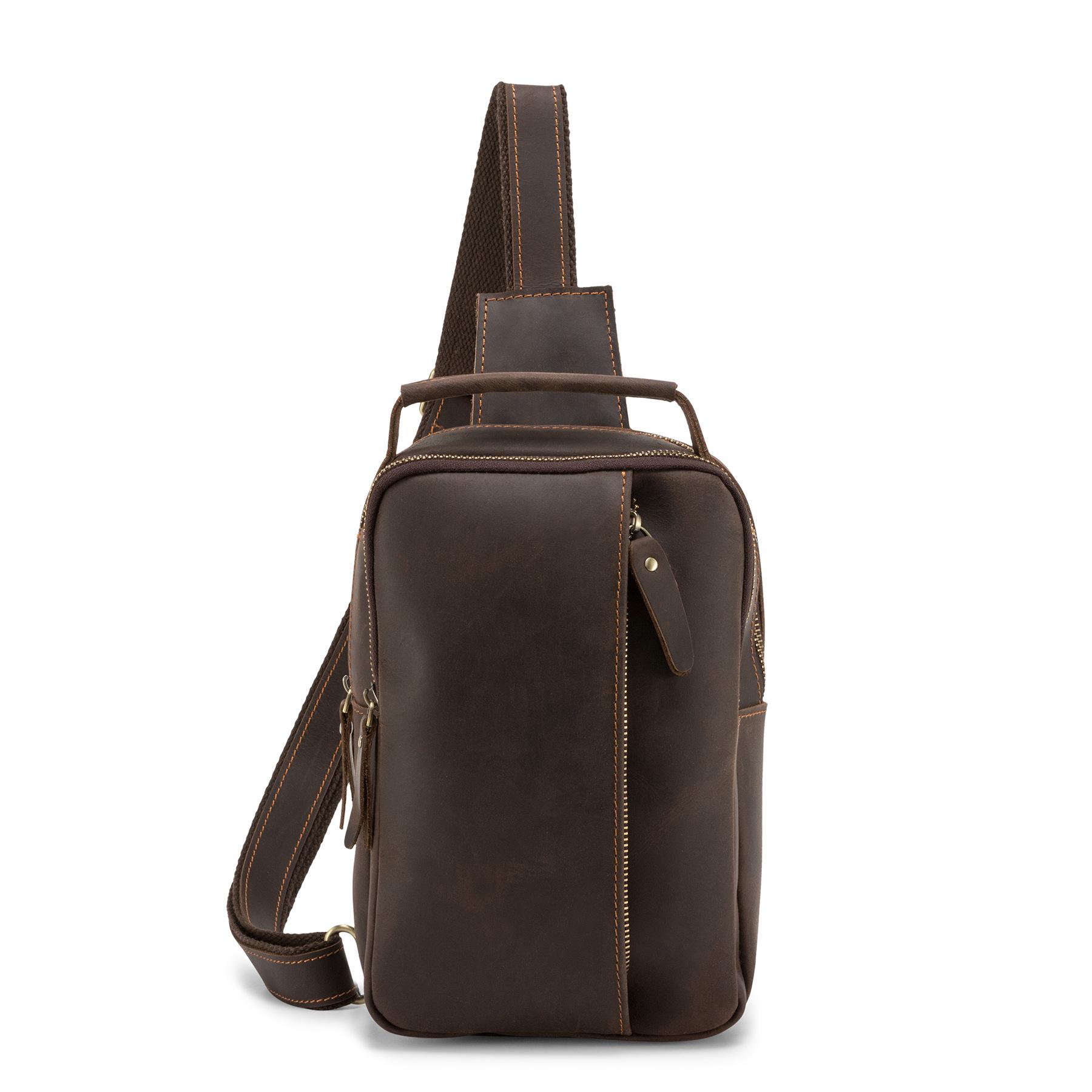 

Мужская нагрудная сумка из кожи Crazy Horse: Ретро кроссбоди, верхний слой коровьей кожи, универсальная сумка на плечо для поездок и повседневной носки.