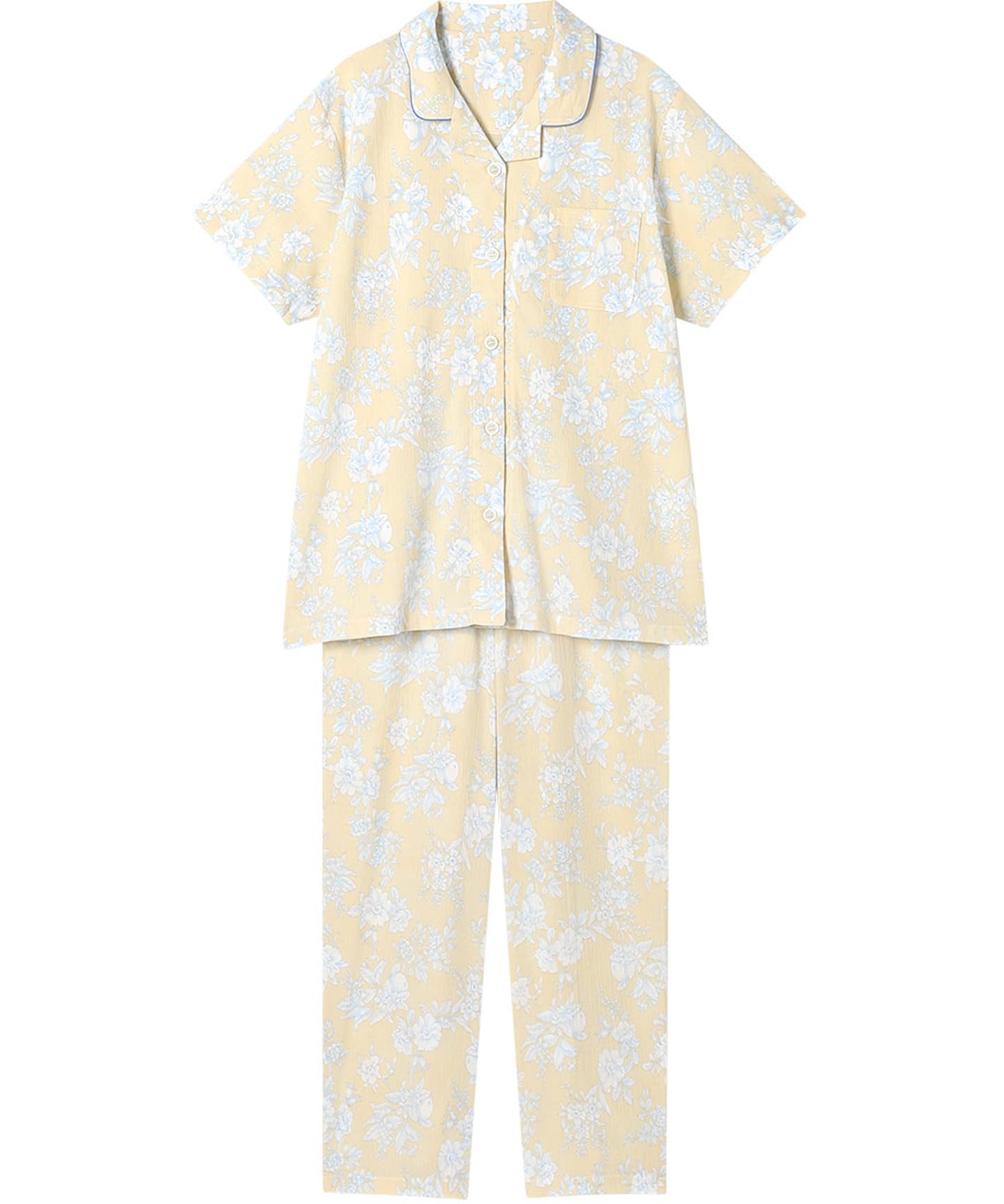 

short long cotton willow fits up to large CR [Wing/Wacoal] Pajamas, 5/8 sleeves, sleeves, pants, 100% (main body), material, 3L, size, summer, EP8076,
