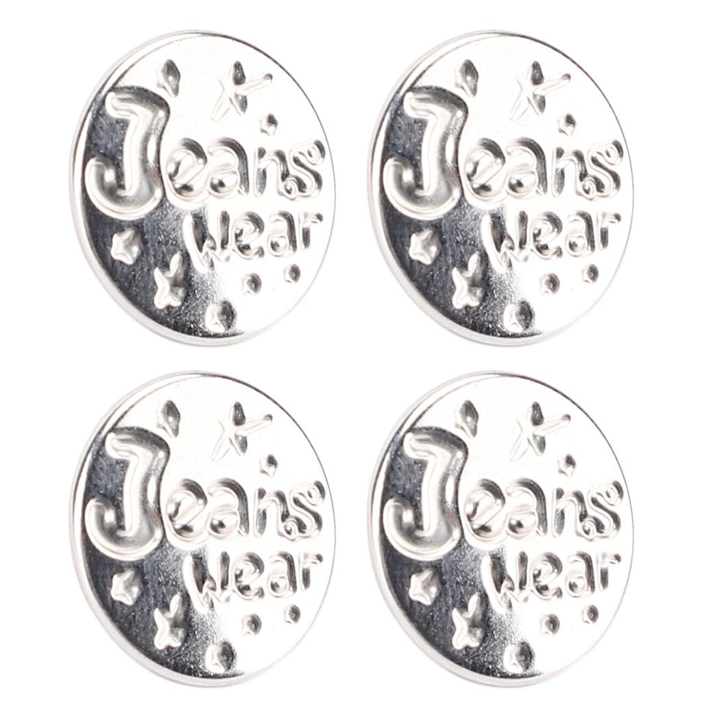 50 Set 17mm Pants Button Set Stainless Steel Letter Star Pattern Silver Decorative Button with